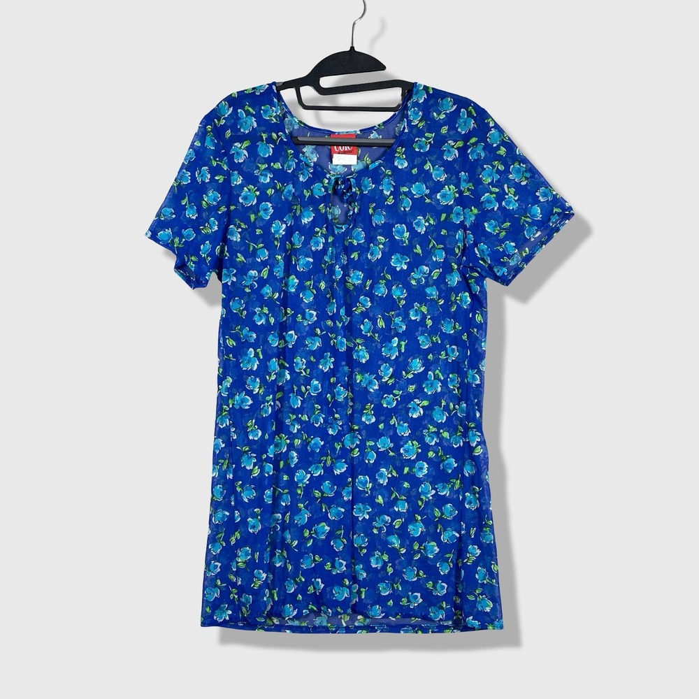 Cole of California Mesh Swim Cover Up Women Small Medium Blue Floral Y2K Retro